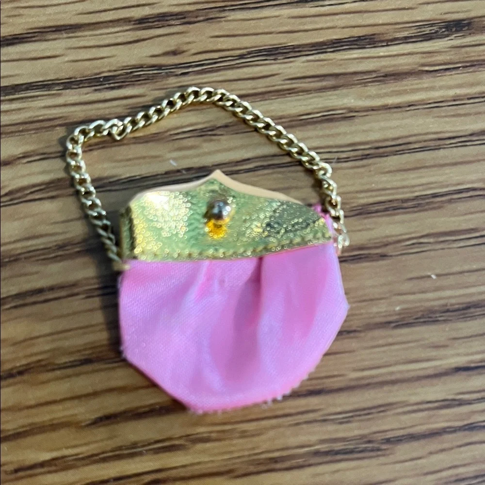 Vintage Barbie Pink Premier Pink Satin Bag Gold Chain 1969 #1596